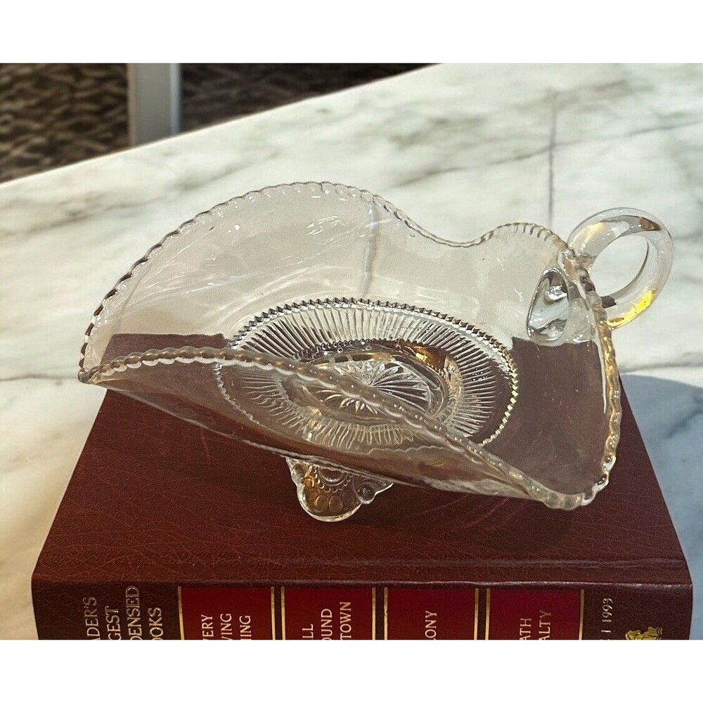 EAPG Antique U. S. Glass No. 15057 "COLORADO" Nappy Footed Dish with Handle UV
